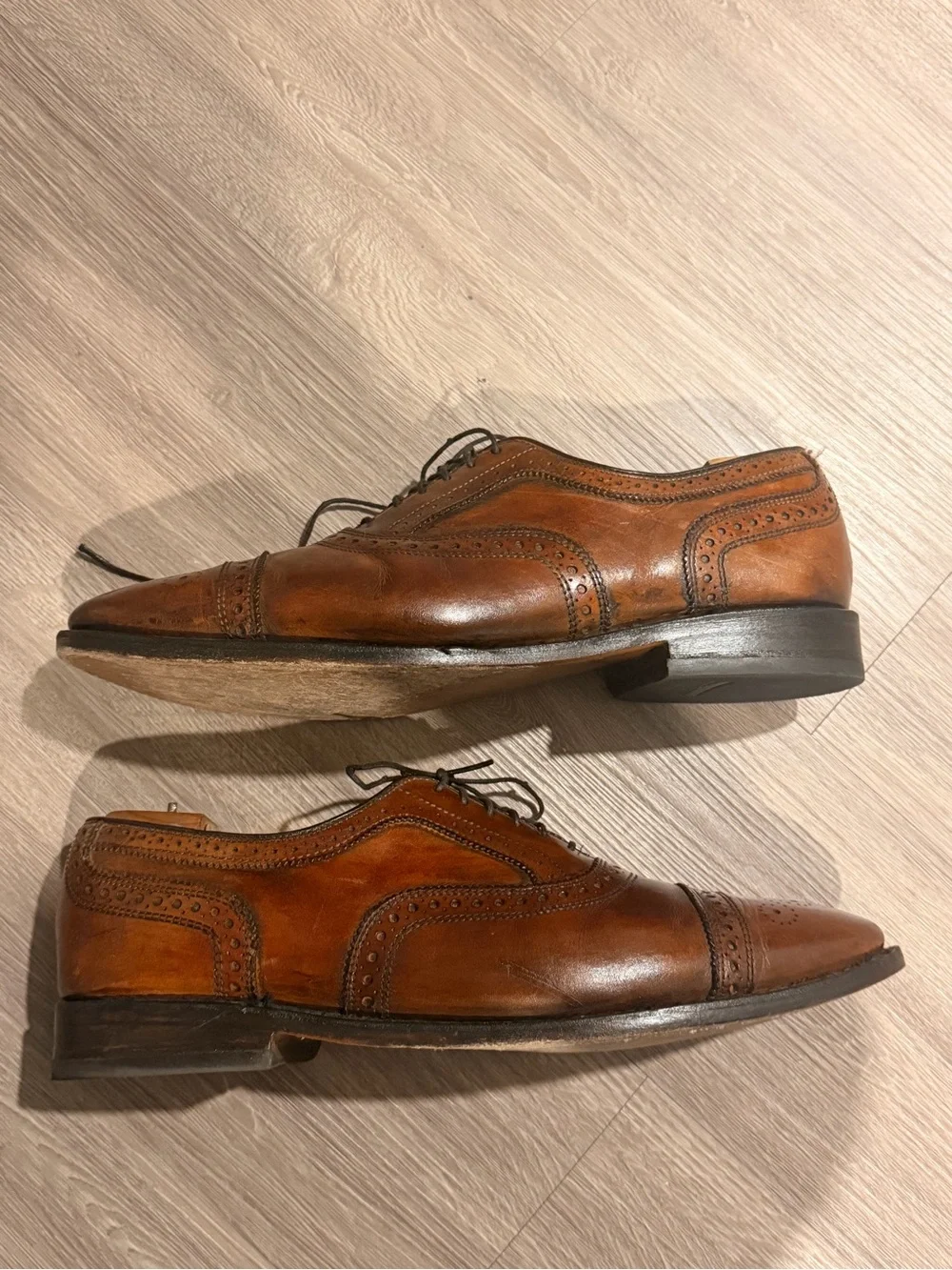 Allen Edmonds Strand Walnut Leather Cap Toe Brogue Oxford Shoes Sz 11D